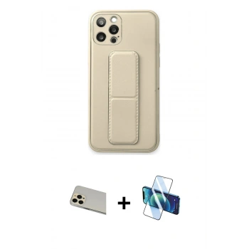 MARSİLYAN™- iPhone 12 Pro Kılıf Akış Doku - Siyah 3D Antistatik Cam Ekran Koruyucu + Rainbow Kamera Lens Koruma Cam - GD