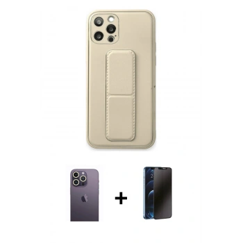 MARSİLYAN™- iPhone 12 Pro Kılıf Akış Doku - Siyah 3D Antistatik Hayalet Cam Ekran Koruyucu + Neon Fosforlu Kamera Lens - BZ