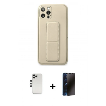 MARSİLYAN™- iPhone 12 Pro Kılıf Akış Doku - Siyah 3D Antistatik Hayalet Cam Ekran Koruyucu + Shine Kamera Lens - GS