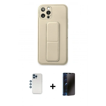 MARSİLYAN™- iPhone 12 Pro Kılıf Akış Doku - Siyah 3D Antistatik Hayalet Cam Ekran Koruyucu + Shine Kamera Lens - MI