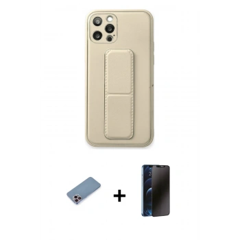 MARSİLYAN™- iPhone 12 Pro Kılıf Akış Doku - Siyah 3D Antistatik Hayalet Cam Ekran Koruyucu + Shine Kamera Lens Koruma Cam - PE