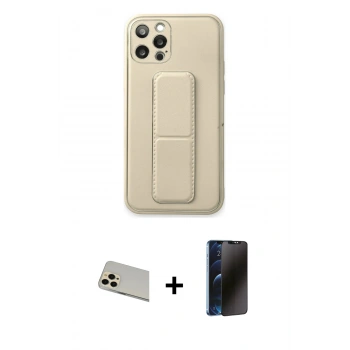 MARSİLYAN™- iPhone 12 Pro Kılıf Akış Doku - Siyah 3D Antistatik Hayalet Cam Ekran Koruyucu + Rainbow Kamera Lens Koruma Cam - GD