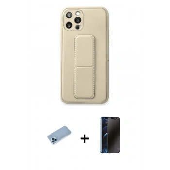 MARSİLYAN™- iPhone 12 Pro Kılıf Akış Doku - Siyah 3D Antistatik Hayalet Cam Ekran Koruyucu + Shine Kamera Lens Koruma Cam - MI