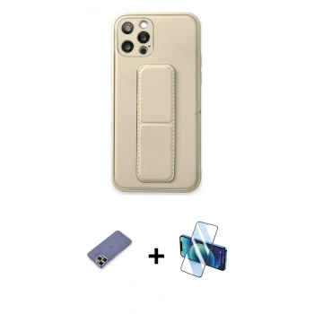 MARSİLYAN™- iPhone 12 Pro Kılıf Akış Doku - Siyah 3D Antistatik Seramik Nano Ekran Koruyucu + Metal Kamera Lens Koruma Cam - GD