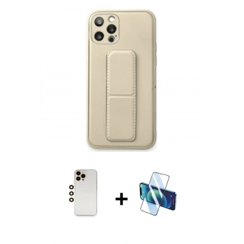 MARSİLYAN™- iPhone 12 Pro Kılıf Akış Doku - Siyah 3D Antistatik Seramik Nano Ekran Koruyucu + Shine Kamera Lens - GD