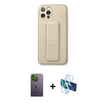 MARSİLYAN™- iPhone 12 Pro Kılıf Akış Doku - Siyah 3D Antistatik Seramik Nano Ekran Koruyucu + Neon Fosforlu Kamera Lens - YL