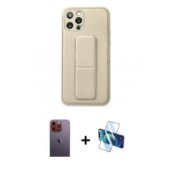 MARSİLYAN™- iPhone 12 Pro Kılıf Akış Doku - Siyah 3D Antistatik Seramik Nano Ekran Koruyucu + Neon Fosforlu Kamera Lens - TU