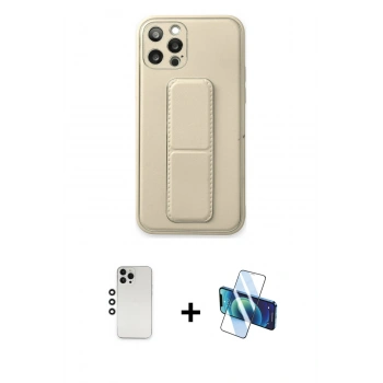 MARSİLYAN™- iPhone 12 Pro Kılıf Akış Doku - Siyah 3D Antistatik Seramik Nano Ekran Koruyucu + Shine Kamera Lens - GS