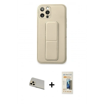 MARSİLYAN™- iPhone 12 Pro Kılıf Akış Doku - Siyah 6D Mat Seramik Hayalet Nano Ekran Koruyucu + Rainbow Kamera Lens Koruma Cam - GD