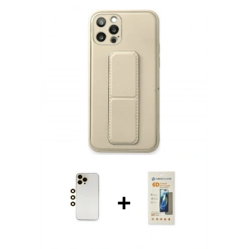 MARSİLYAN™- iPhone 12 Pro Kılıf Akış Doku - Siyah 6D Mat Seramik Hayalet Nano Ekran Koruyucu + Shine Kamera Lens - GD