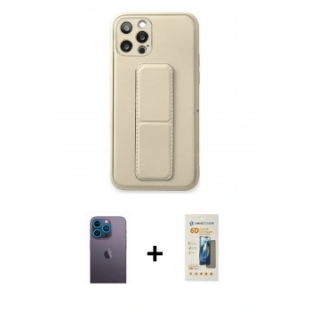 MARSİLYAN™- iPhone 12 Pro Kılıf Akış Doku - Siyah 6D Mat Seramik Hayalet Nano Ekran Koruyucu + Neon Fosforlu Kamera Lens - MI