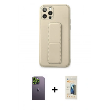 MARSİLYAN™- iPhone 12 Pro Kılıf Akış Doku - Siyah 6D Mat Seramik Hayalet Nano Ekran Koruyucu + Neon Fosforlu Kamera Lens - YL