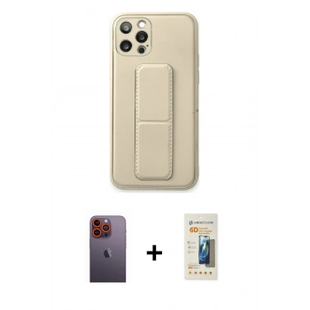 MARSİLYAN™- iPhone 12 Pro Kılıf Akış Doku - Siyah 6D Mat Seramik Hayalet Nano Ekran Koruyucu + Neon Fosforlu Kamera Lens - TU