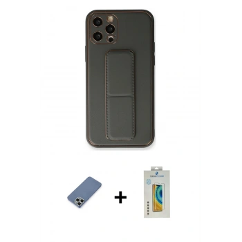MARSİLYAN™- iPhone 12 Pro Kılıf Akış Doku - Siyah Polymer Nano Ekran Koruyucu + Metal Kamera Lens Koruma Cam - AKYL