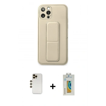 MARSİLYAN™- iPhone 12 Pro Kılıf Akış Doku - Siyah Polymer Nano Ekran Koruyucu + Shine Kamera Lens - GD