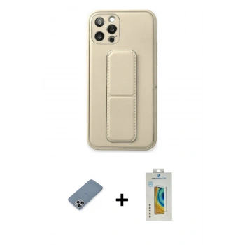 MARSİLYAN™- iPhone 12 Pro Kılıf Akış Doku - Siyah Polymer Nano Ekran Koruyucu + Metal Kamera Lens Koruma Cam - GS