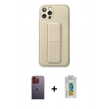 MARSİLYAN™- iPhone 12 Pro Kılıf Akış Doku - Siyah Polymer Nano Ekran Koruyucu + Neon Fosforlu Kamera Lens - TU