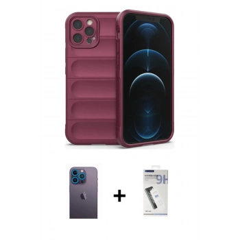 MARSİLYAN™- iPhone 12 Pro Kılıf Atlas Koleksiyonu - Şeffaf Uv Polymer Nano Ekran Koruyucu + Neon Fosforlu Kamera Lens - MI