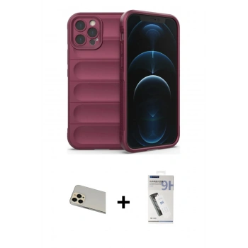 MARSİLYAN™- iPhone 12 Pro Kılıf Atlas Koleksiyonu - Şeffaf Uv Polymer Nano Ekran Koruyucu + Rainbow Kamera Lens Koruma Cam - GD