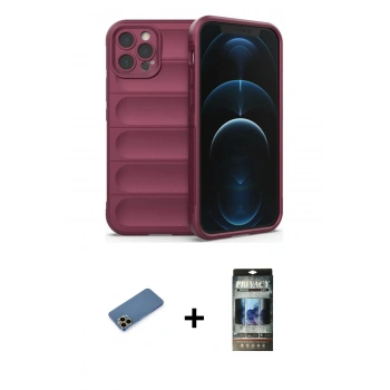 MARSİLYAN™- iPhone 12 Pro Kılıf Atlas Koleksiyonu - Siyah 34D Hayalet Izgaralı Cam + Shine Kamera Lens Koruma Cam - GD