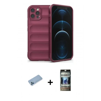 MARSİLYAN™- iPhone 12 Pro Kılıf Atlas Koleksiyonu - Siyah 34D Hayalet Izgaralı Cam + Shine Kamera Lens Koruma Cam - MI