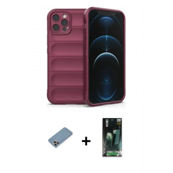 MARSİLYAN™- iPhone 12 Pro Kılıf Atlas Koleksiyonu - Siyah 360 Mat Full Body Arka Koruyucu + Shine Kamera Lens Koruma Cam - GI