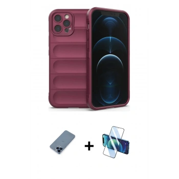 MARSİLYAN™- iPhone 12 Pro Kılıf Atlas Koleksiyonu - Siyah 3D Antistatik Seramik Nano Ekran Koruyucu + Metal Kamera Lens Koruma Cam - MI