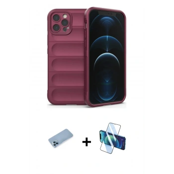 MARSİLYAN™- iPhone 12 Pro Kılıf Atlas Koleksiyonu - Siyah 3D Antistatik Seramik Nano Ekran Koruyucu + Shine Kamera Lens Koruma Cam - MI