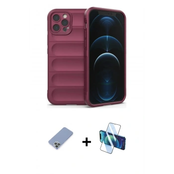 MARSİLYAN™- iPhone 12 Pro Kılıf Atlas Koleksiyonu - Siyah 3D Antistatik Seramik Nano Ekran Koruyucu + Metal Kamera Lens Koruma Cam - KUYL