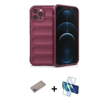 MARSİLYAN™- iPhone 12 Pro Kılıf Atlas Koleksiyonu - Siyah 3D Antistatik Seramik Nano Ekran Koruyucu + Shine Kamera Lens Koruma Cam - SABE