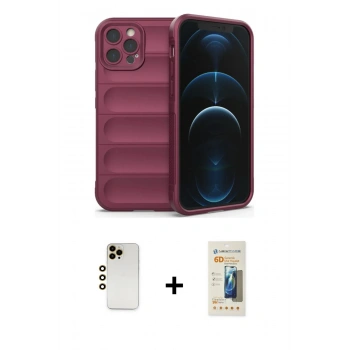 MARSİLYAN™- iPhone 12 Pro Kılıf Atlas Koleksiyonu - Siyah 6D Mat Seramik Hayalet Nano Ekran Koruyucu + Shine Kamera Lens - GD