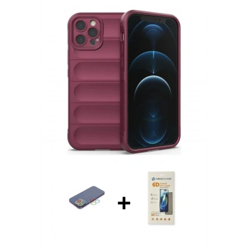 MARSİLYAN™- iPhone 12 Pro Kılıf Atlas Koleksiyonu - Siyah 6D Mat Seramik Hayalet Nano Ekran Koruyucu + Renkli Kamera Lens Koruma Cam - MI