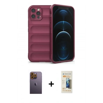 MARSİLYAN™- iPhone 12 Pro Kılıf Atlas Koleksiyonu - Siyah 6D Mat Seramik Hayalet Nano Ekran Koruyucu + Neon Fosforlu Kamera Lens - SI
