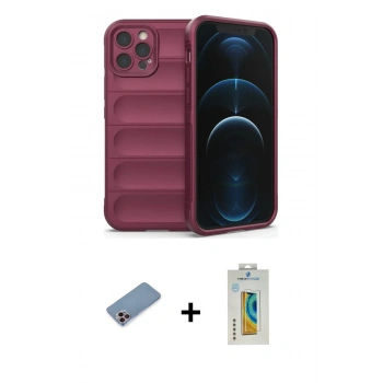 MARSİLYAN™- iPhone 12 Pro Kılıf Atlas Koleksiyonu - Siyah Polymer Nano Ekran Koruyucu + Shine Kamera Lens Koruma Cam - PE