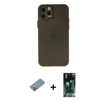 MARSİLYAN™- iPhone 12 Pro Kılıf Atlas Minimal Prime - Şeffaf 360 Full Body Arka Koruyucu + Shine Kamera Lens Koruma Cam - GI