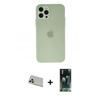 MARSİLYAN™- iPhone 12 Pro Kılıf Atlas Minimal Prime - Şeffaf 360 Full Body Arka Koruyucu + Rainbow Kamera Lens Koruma Cam - GD