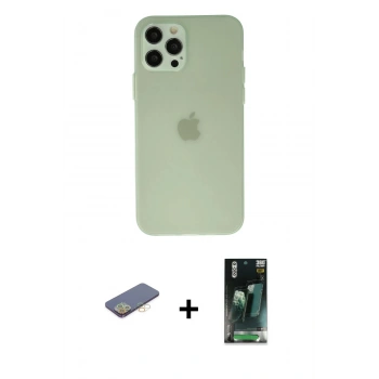 MARSİLYAN™- iPhone 12 Pro Kılıf Atlas Minimal Prime - Şeffaf 360 Full Body Arka Koruyucu + Renkli Kamera Lens Koruma Cam - SI