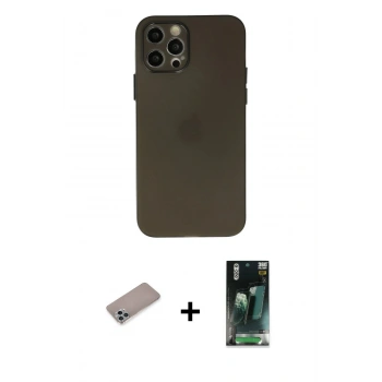 MARSİLYAN™- iPhone 12 Pro Kılıf Atlas Minimal Prime - Şeffaf 360 Full Body Arka Koruyucu + Shine Kamera Lens Koruma Cam - SABE