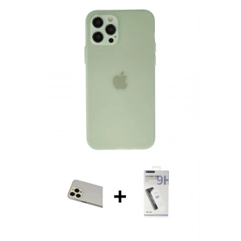 MARSİLYAN™- iPhone 12 Pro Kılıf Atlas Minimal Prime - Şeffaf Uv Polymer Nano Ekran Koruyucu + Rainbow Kamera Lens Koruma Cam - GD