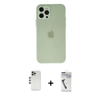 MARSİLYAN™- iPhone 12 Pro Kılıf Atlas Minimal Prime - Şeffaf Uv Polymer Nano Ekran Koruyucu + Shine Kamera Lens - GS