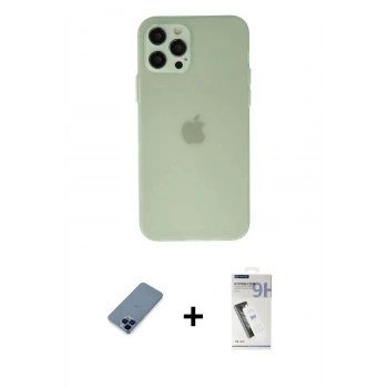 MARSİLYAN™- iPhone 12 Pro Kılıf Atlas Minimal Prime - Şeffaf Uv Polymer Nano Ekran Koruyucu + Metal Kamera Lens Koruma Cam - MI