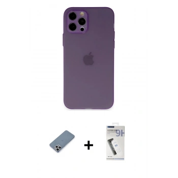 MARSİLYAN™- iPhone 12 Pro Kılıf Atlas Minimal Prime - Şeffaf Uv Polymer Nano Ekran Koruyucu + Metal Kamera Lens Koruma Cam - GS