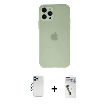 MARSİLYAN™- iPhone 12 Pro Kılıf Atlas Minimal Prime - Şeffaf Uv Polymer Nano Ekran Koruyucu + Shine Kamera Lens - MI