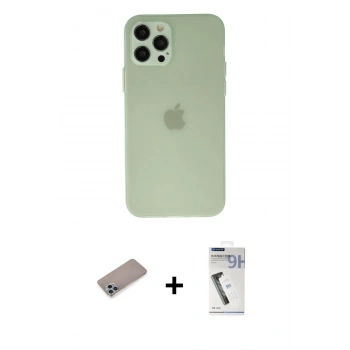 MARSİLYAN™- iPhone 12 Pro Kılıf Atlas Minimal Prime - Şeffaf Uv Polymer Nano Ekran Koruyucu + Shine Kamera Lens Koruma Cam - SABE