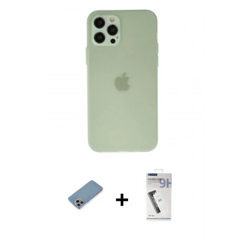 MARSİLYAN™- iPhone 12 Pro Kılıf Atlas Minimal Prime - Şeffaf Uv Polymer Nano Ekran Koruyucu + Shine Kamera Lens Koruma Cam - GI