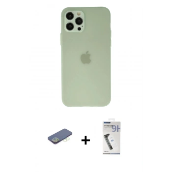 MARSİLYAN™- iPhone 12 Pro Kılıf Atlas Minimal Prime - Şeffaf Uv Polymer Nano Ekran Koruyucu + Renkli Kamera Lens Koruma Cam - YL
