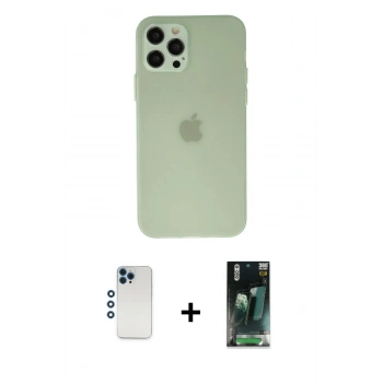 MARSİLYAN™- iPhone 12 Pro Kılıf Atlas Minimal Prime - Siyah 360 Mat Full Body Arka Koruyucu + Shine Kamera Lens - MI