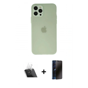 MARSİLYAN™- iPhone 12 Pro Kılıf Atlas Minimal Prime - Siyah 3D Antistatik Hayalet Cam Ekran Koruyucu + Kamera Lens Koruma Cam - SF