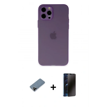 MARSİLYAN™- iPhone 12 Pro Kılıf Atlas Minimal Prime - Siyah 3D Antistatik Hayalet Cam Ekran Koruyucu + Shine Kamera Lens Koruma Cam - SH