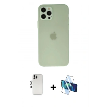 MARSİLYAN™- iPhone 12 Pro Kılıf Atlas Minimal Prime - Siyah 3D Antistatik Seramik Nano Ekran Koruyucu + Shine Kamera Lens - GS